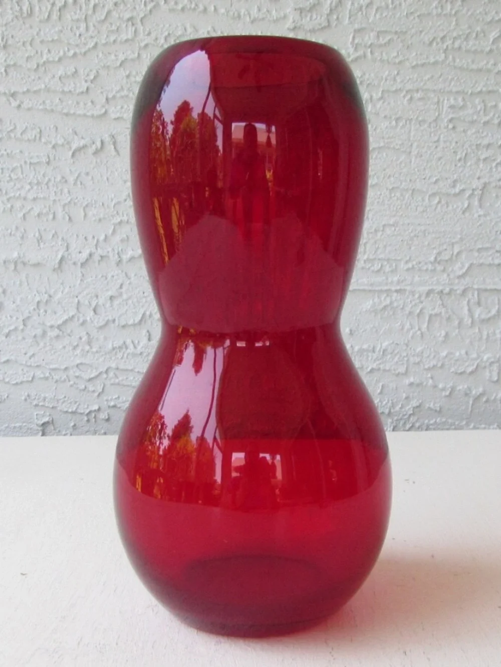 Vintage Ruby Red Hand-Blown Glass Gourd Vase MCM Pontil Mark 9" - Picture 4 of 5
